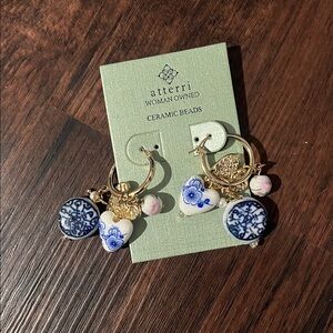 💙🔹️ ATTERRI🔹️ Beautiful  Ceramic Beads Multicharm Dangle Earrings